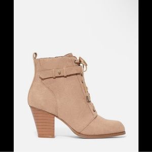 JustFab Dally Taupe Brown Lace Up Booties